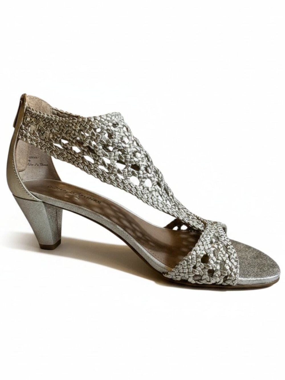 Donald Pliner Verona2 Metallic Woven T-Strap Block Heel Sandals Size 8.5M